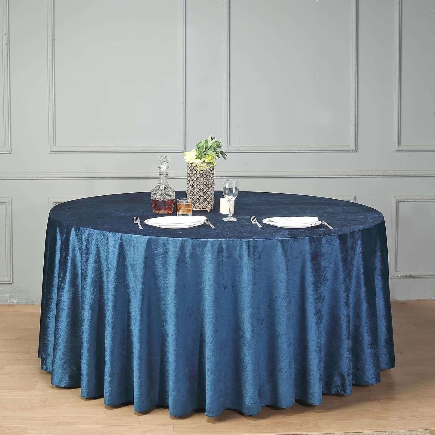 Premium Velvet 120" Round Tablecloth Navy Blue - Reusable Soft & Seamless Table Cover