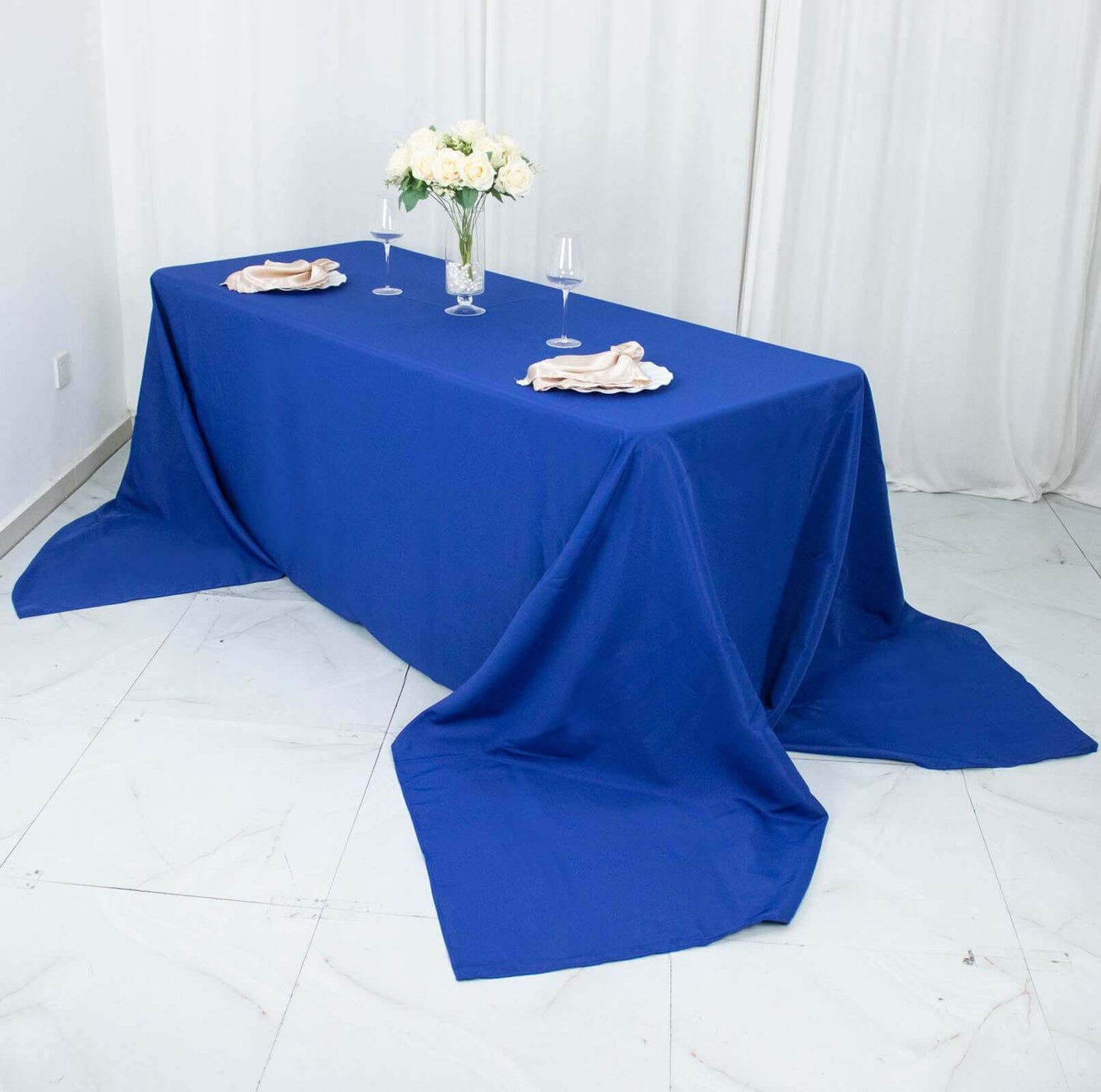 Premium Polyester 90"x156" Rectangle Tablecloth Royal Blue - Seamless 220GSM Stain-Resistant Table Cover