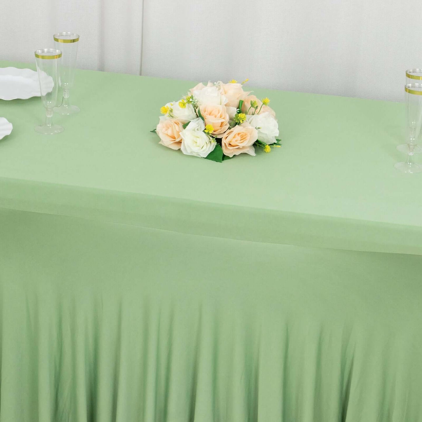 Spandex Rectangle 72"x30" Table Skirt Sage Green with Wavy Skirt-Like Effect Table Cover