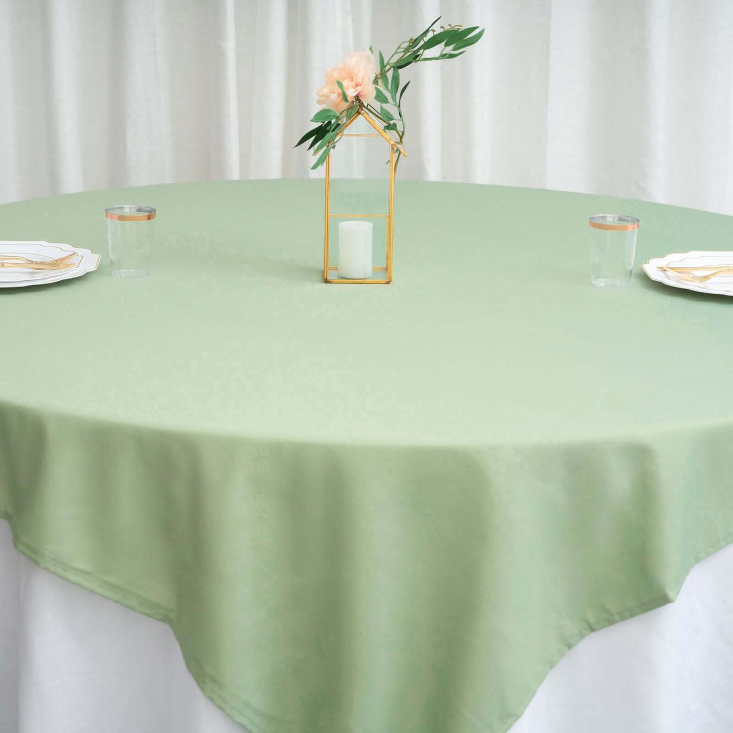 Polyester 70"x70" Table Overlay Square Tablecloth Sage Green - Wrinkle-Resistant & Durable Table Cover