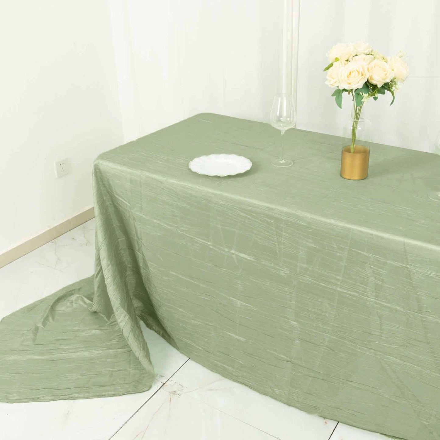 Taffeta 90"x156" Rectangle Tablecloth Sage Green - Accordion Crinkle Seamless Table Cover