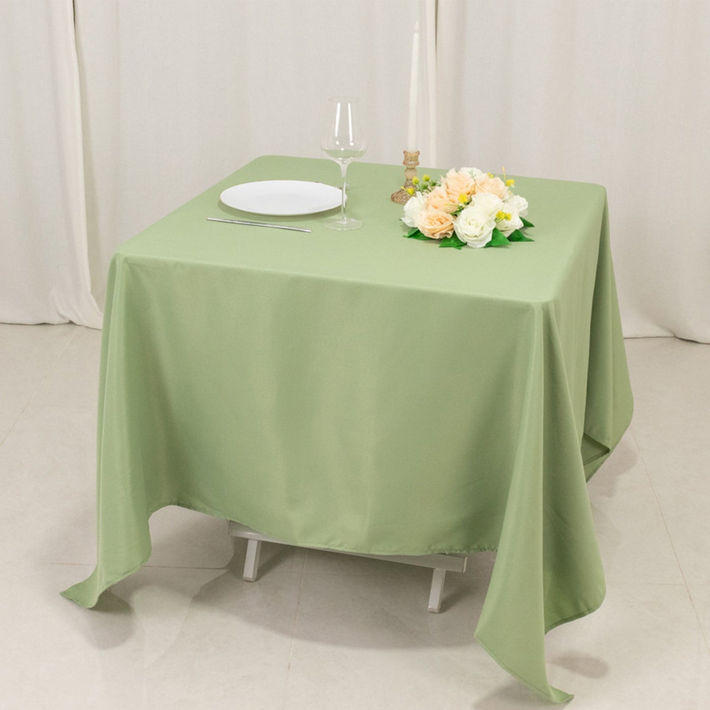 Premium Polyester Square Tablecloth 70"x70" Sage Green 220GSM Wrinkle-Resistant Table Cover