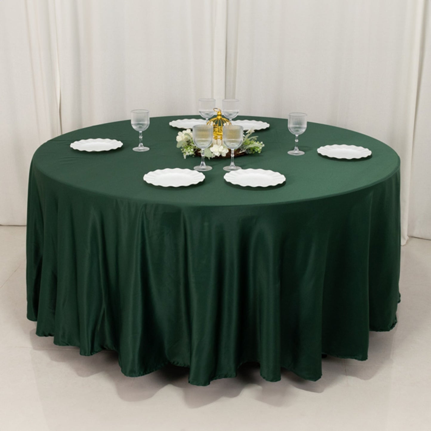 Lamour Satin 108" Round Tablecloth Hunter Emerald Green - Durable & Silk-Like Table Cover