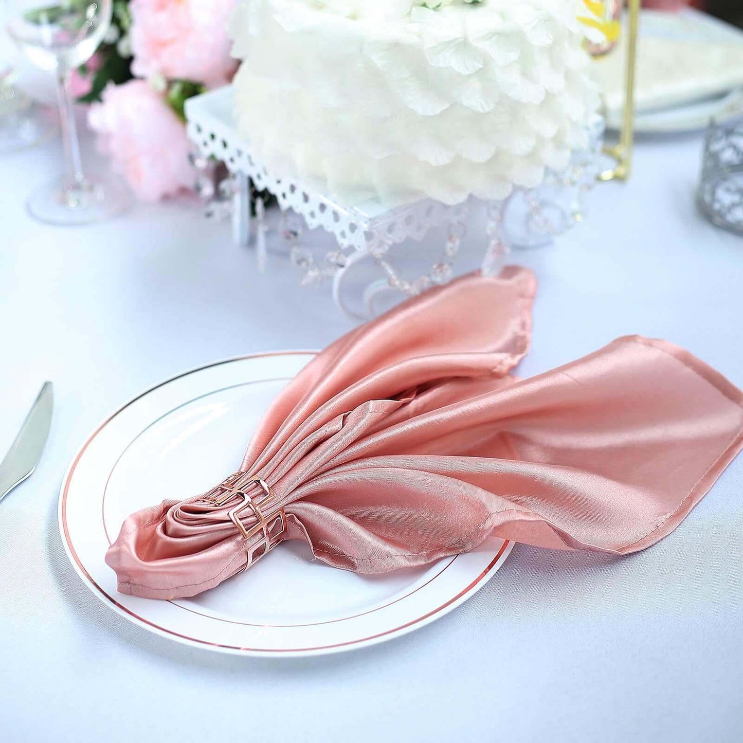 5 Pack Satin 20"x20" Napkins Dusty Rose - Luxurious Shine & Smooth Dinner Napkins
