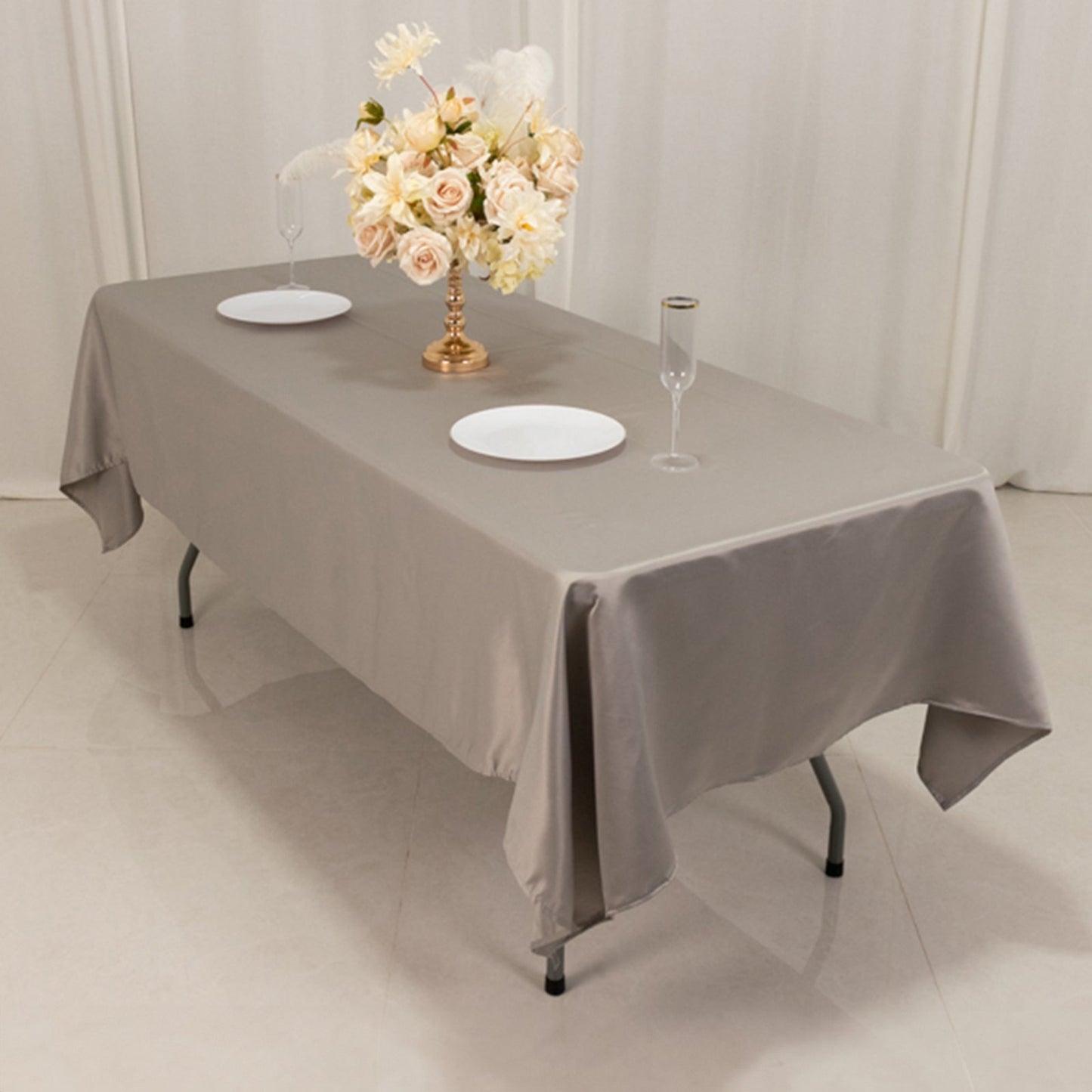 Lamour Satin 60"x102" Rectangle Tablecloth Silver - Durable & Silky Soft Feel Table Cover
