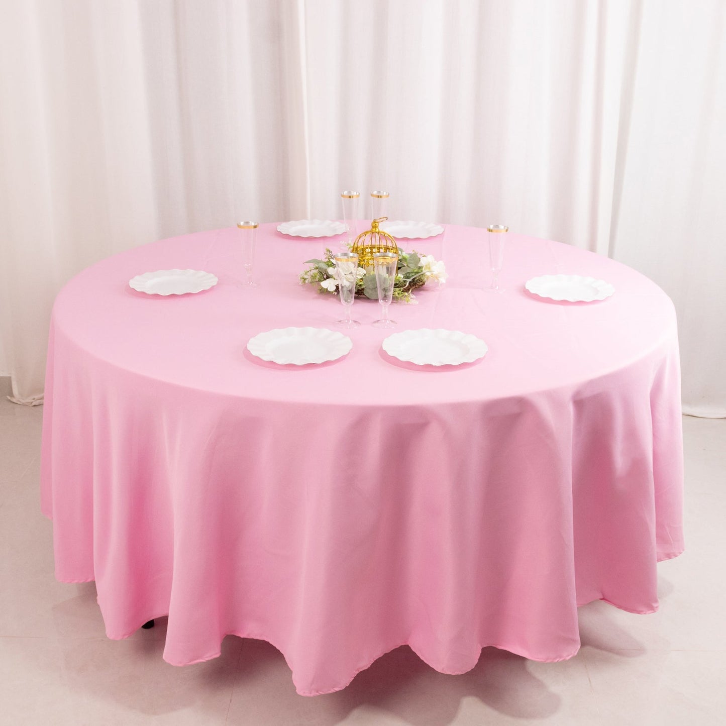 Premium Polyester 108" Round Tablecloth Pink - Wrinkle-Resistant 220GSM Table Cover