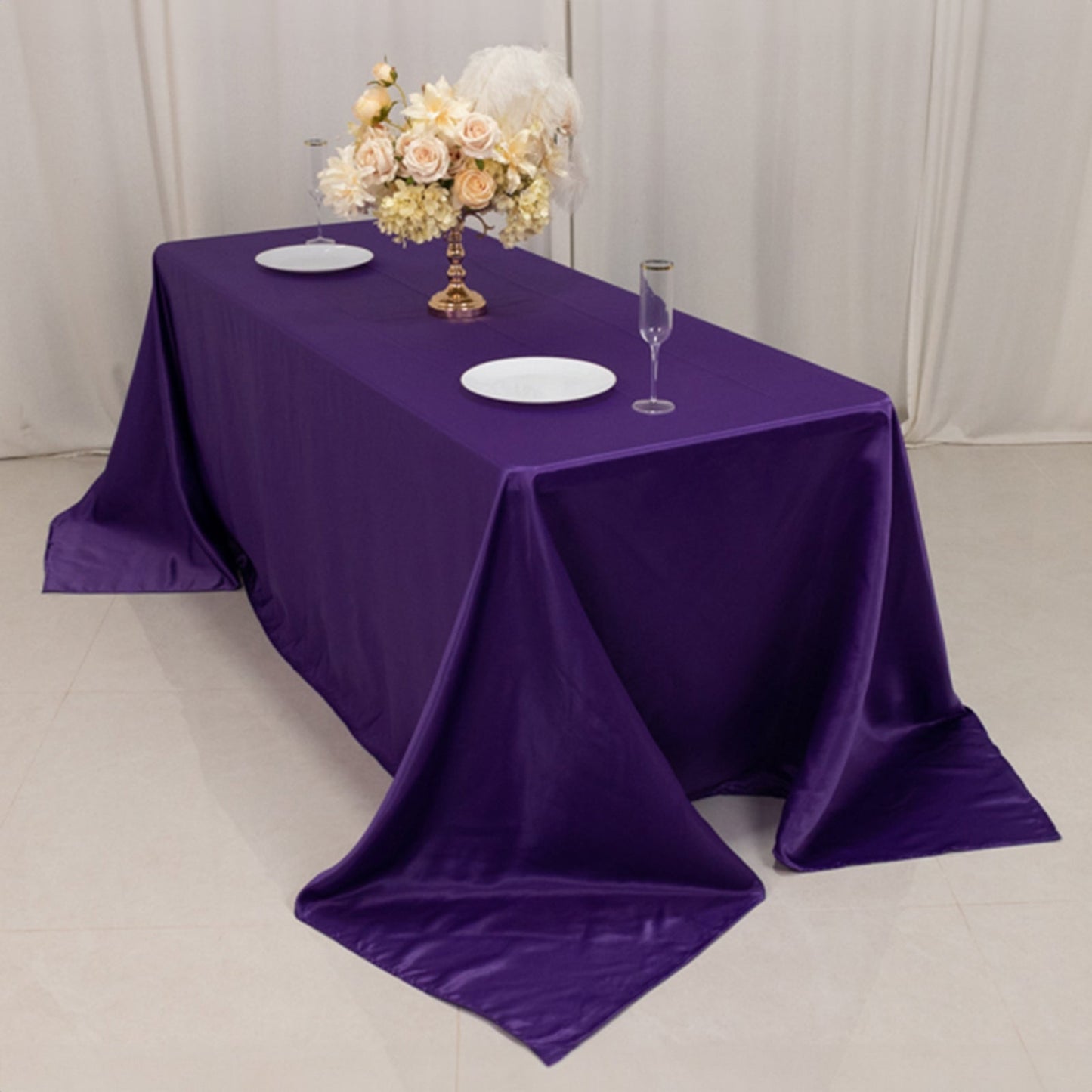 Lamour Satin 90"x132" Rectangle Tablecloth Purple - Soft & Silk-Like Seamless Table Cover