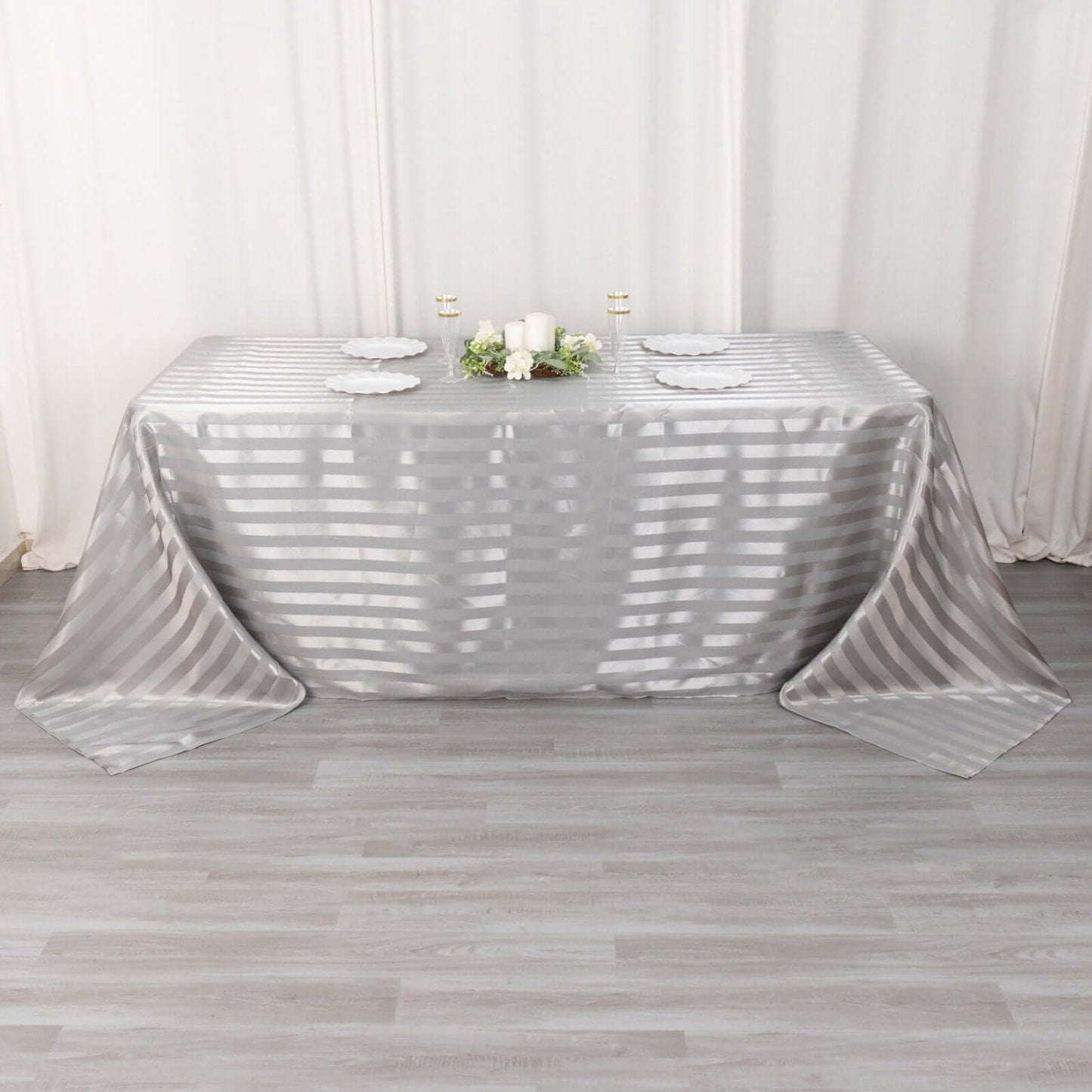 Satin Striped 90"x132" Rectangular Tablecloth Silver - Seamless Silky Smooth Table Cover