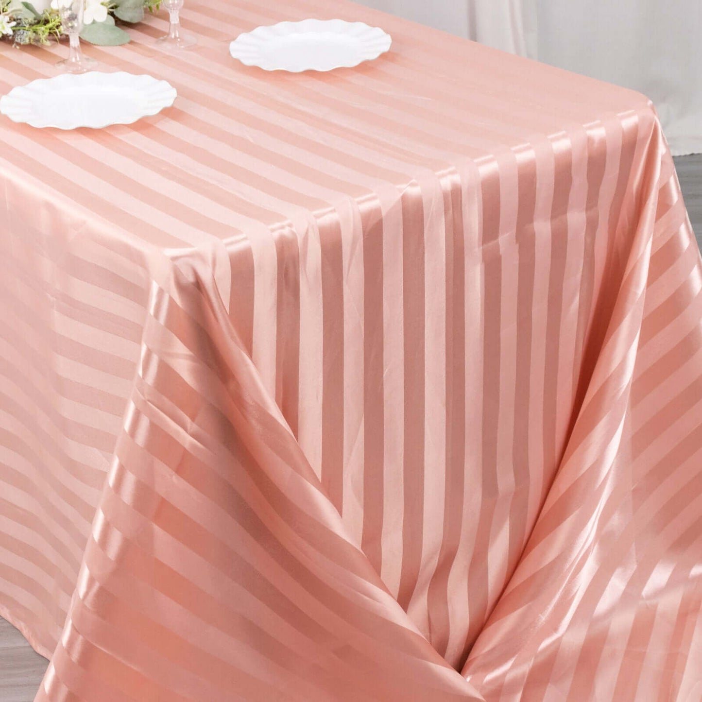 Satin Striped 90"x132" Rectangular Tablecloth Dusty Rose - Seamless Silky Smooth Table Cover