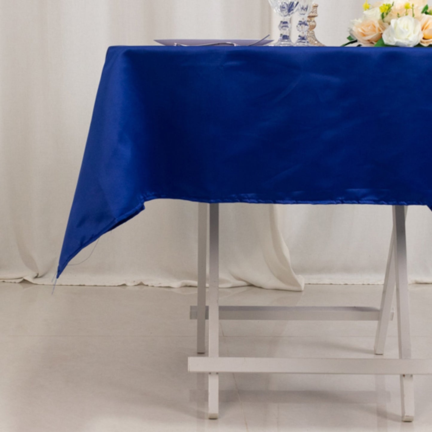 Lamour Satin 54"x54" Square Tablecloth Royal Blue - Durable & Silk-Like Table Cover