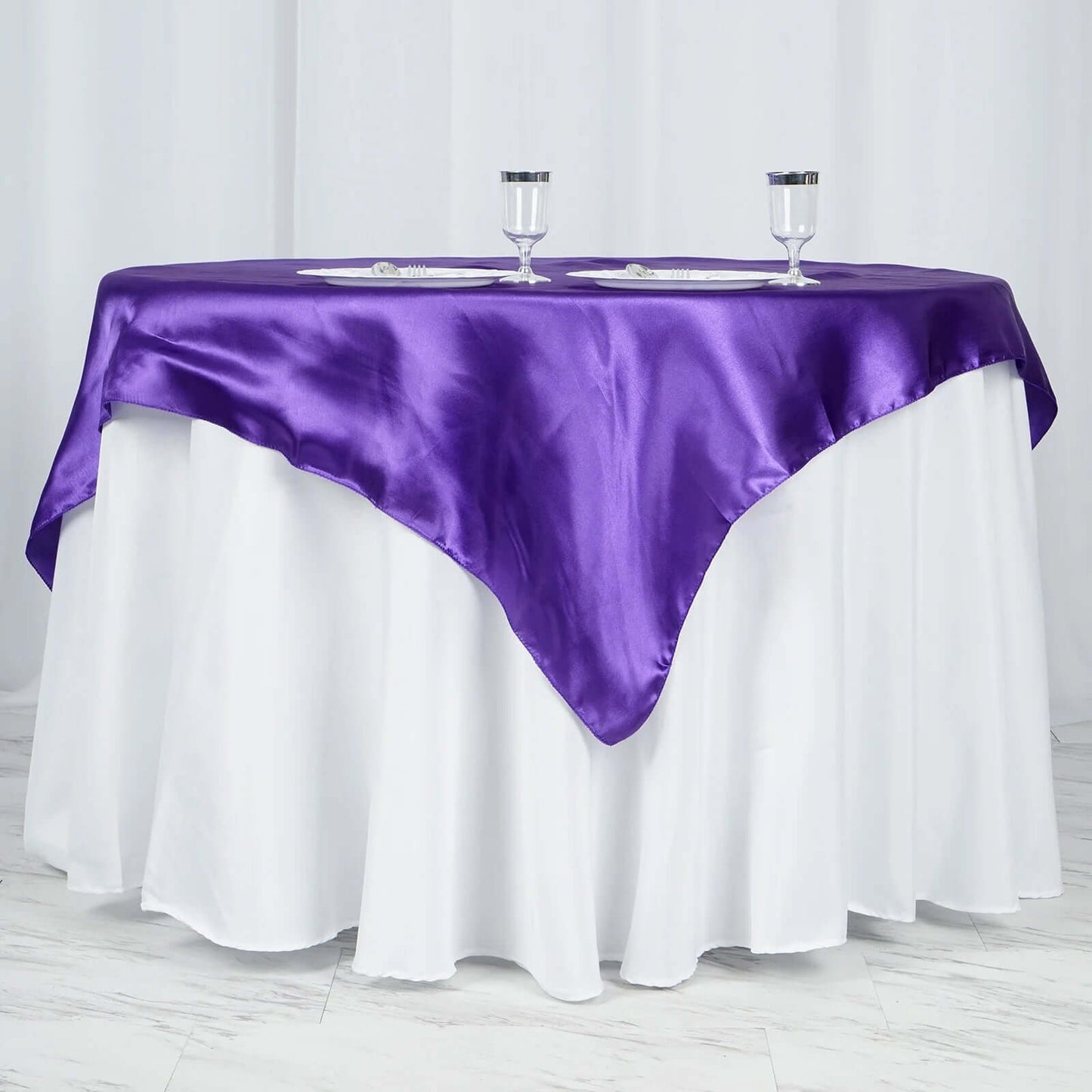 Satin 60"x60" Table Overlay Square Tablecloth Purple - Smooth Silky Touch Table Cover