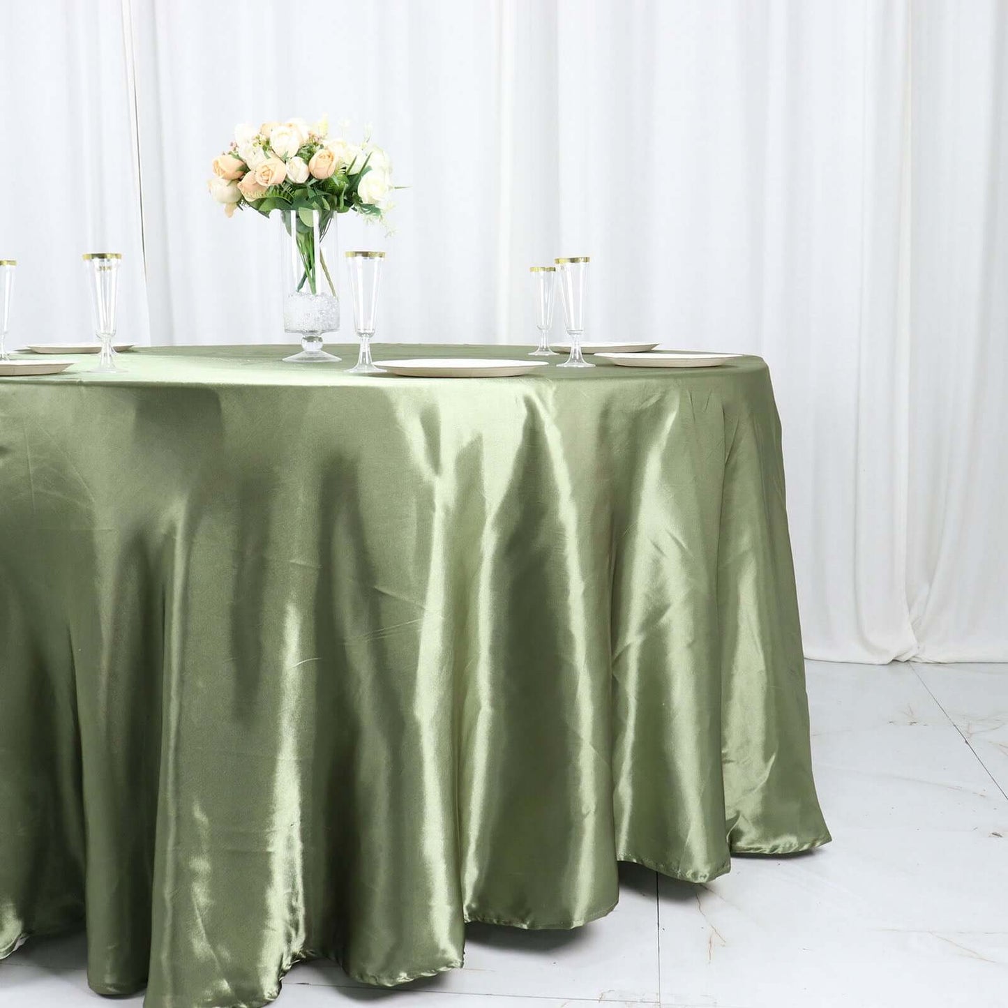 Satin 120" Round Tablecloth Dusty Sage Green - Stylish Seamless Table Cover