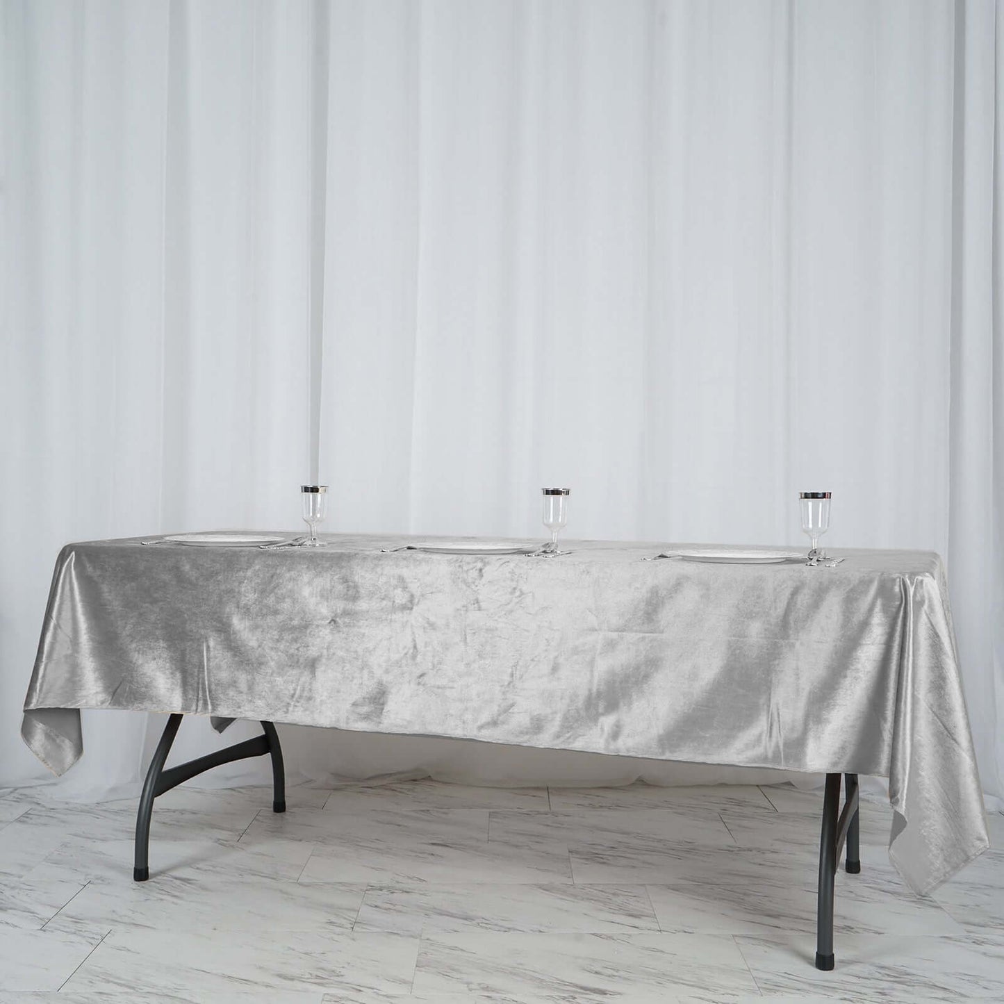 Premium Velvet 60"x102" Rectangle Tablecloth Silver - Reusable & Soft Table Cover
