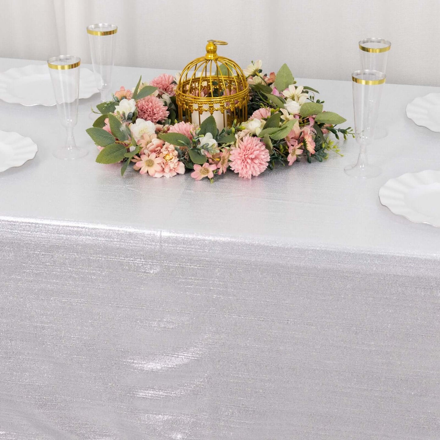 Sequin Dots Polyester 60"x126" Rectangle Tablecloth Shimmering Silver - Wrinkle Free & Sparkling Table Cover