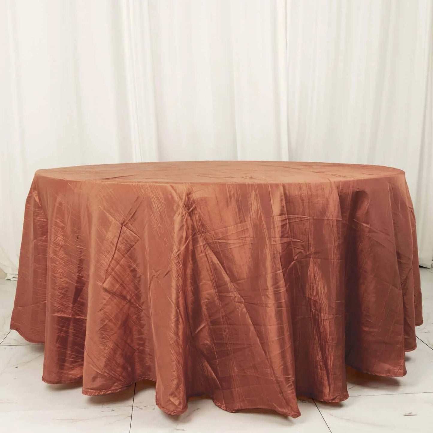 Taffeta 120" Round Tablecloth Terracotta (Rust) - Seamless Accordion Crinkle Table Cover