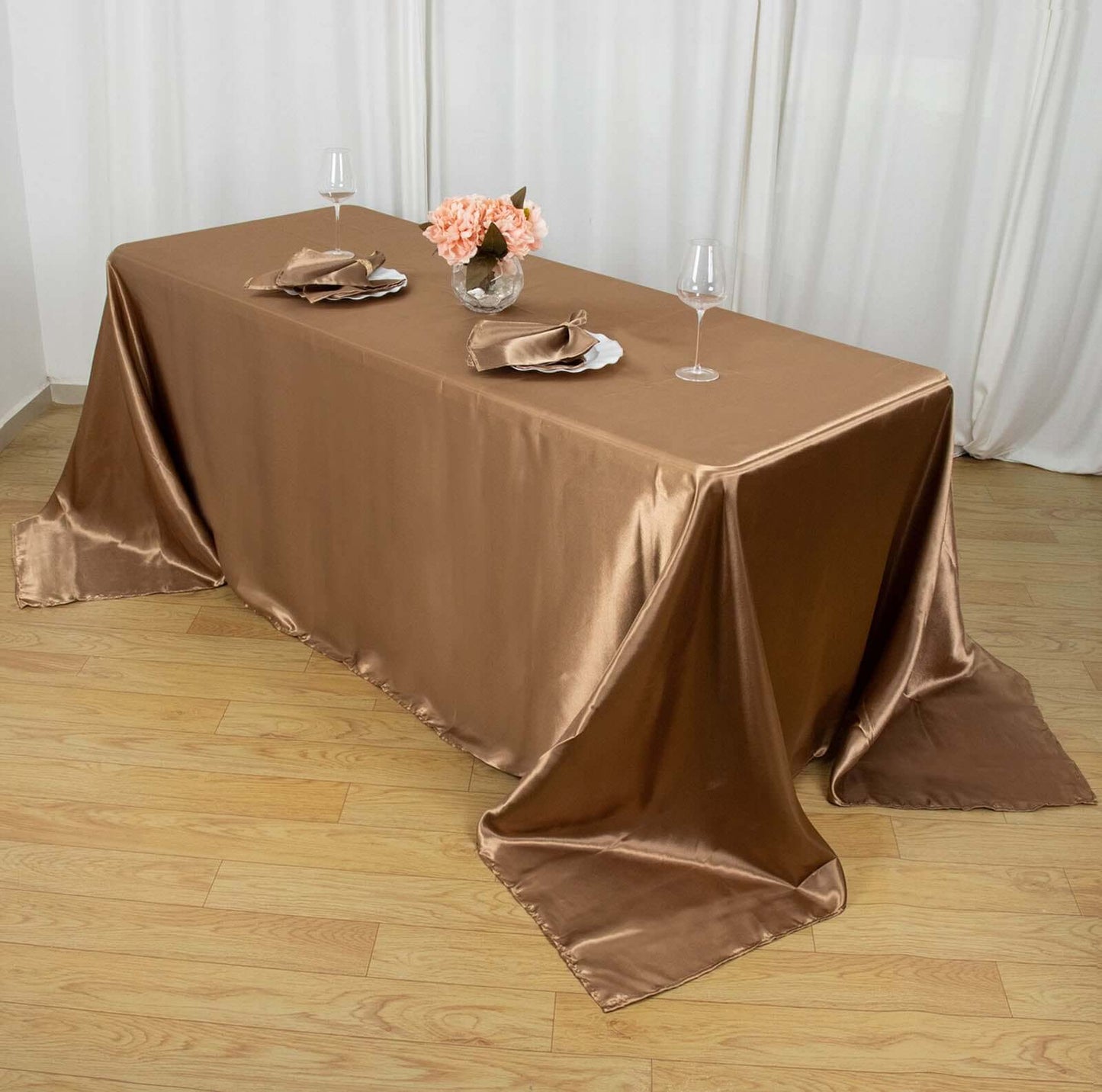 Satin Rectangular 90"x132" Tablecloth Taupe - Seamless Table Cover