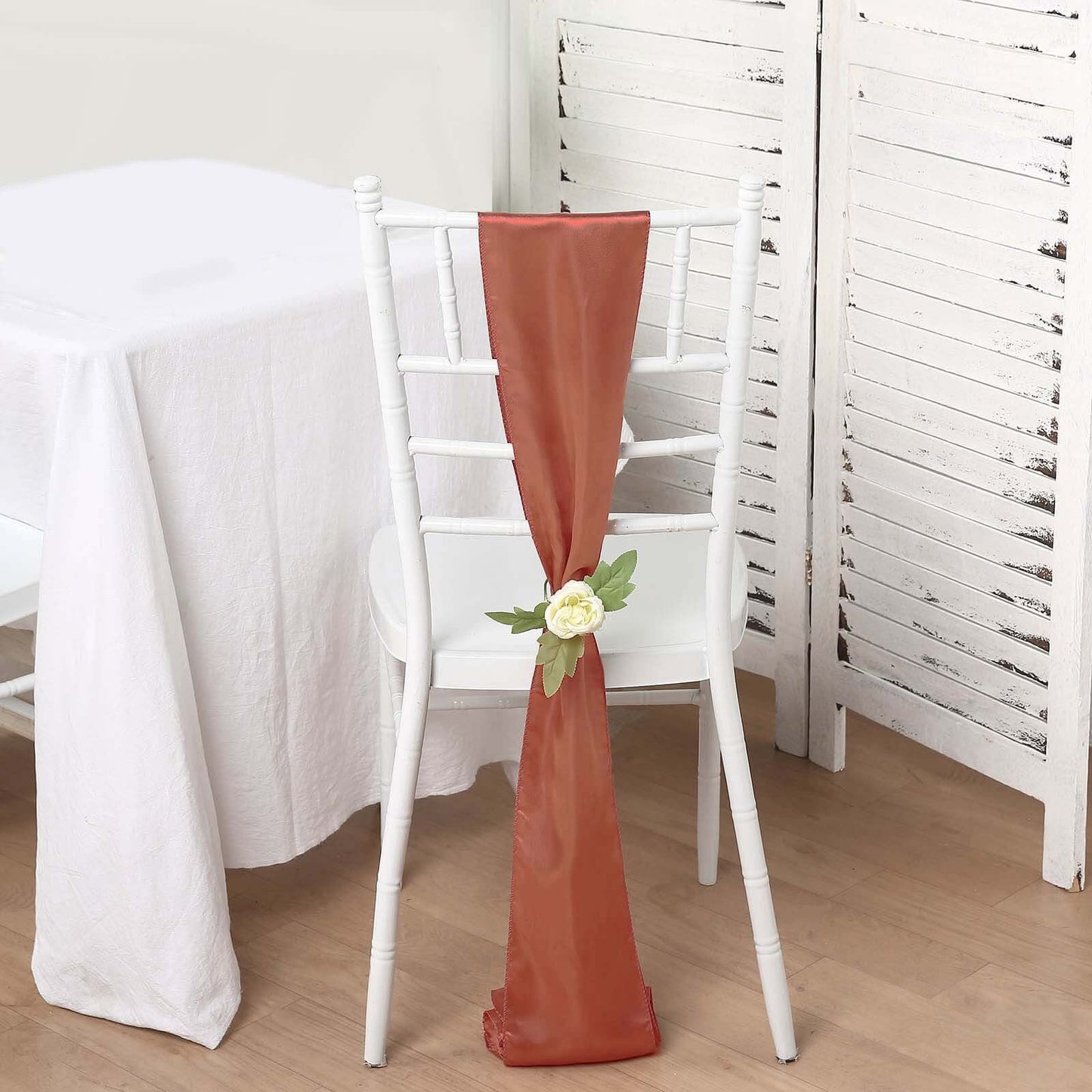 5 Pack Satin Chair Sashes Terracotta (Rust) - Durable Chair Bows with Shiny Finish 6"x106"