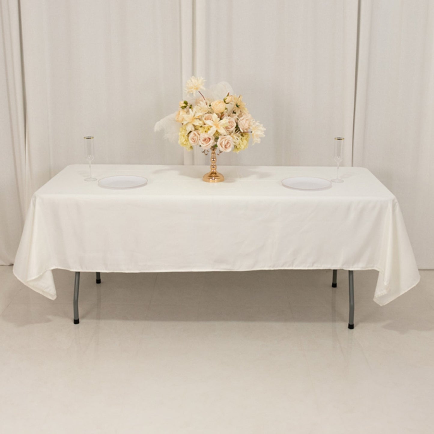 Lamour Satin 60"x102" Rectangle Tablecloth Ivory - Durable & Silky Soft Feel Table Cover