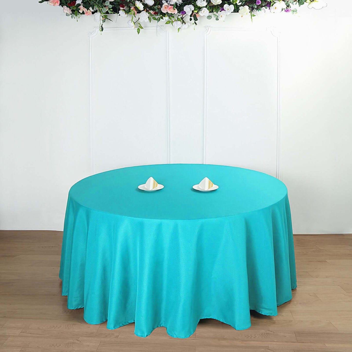 Polyester 132" Round Tablecloth Turquoise - Seamless Chic Table Cover