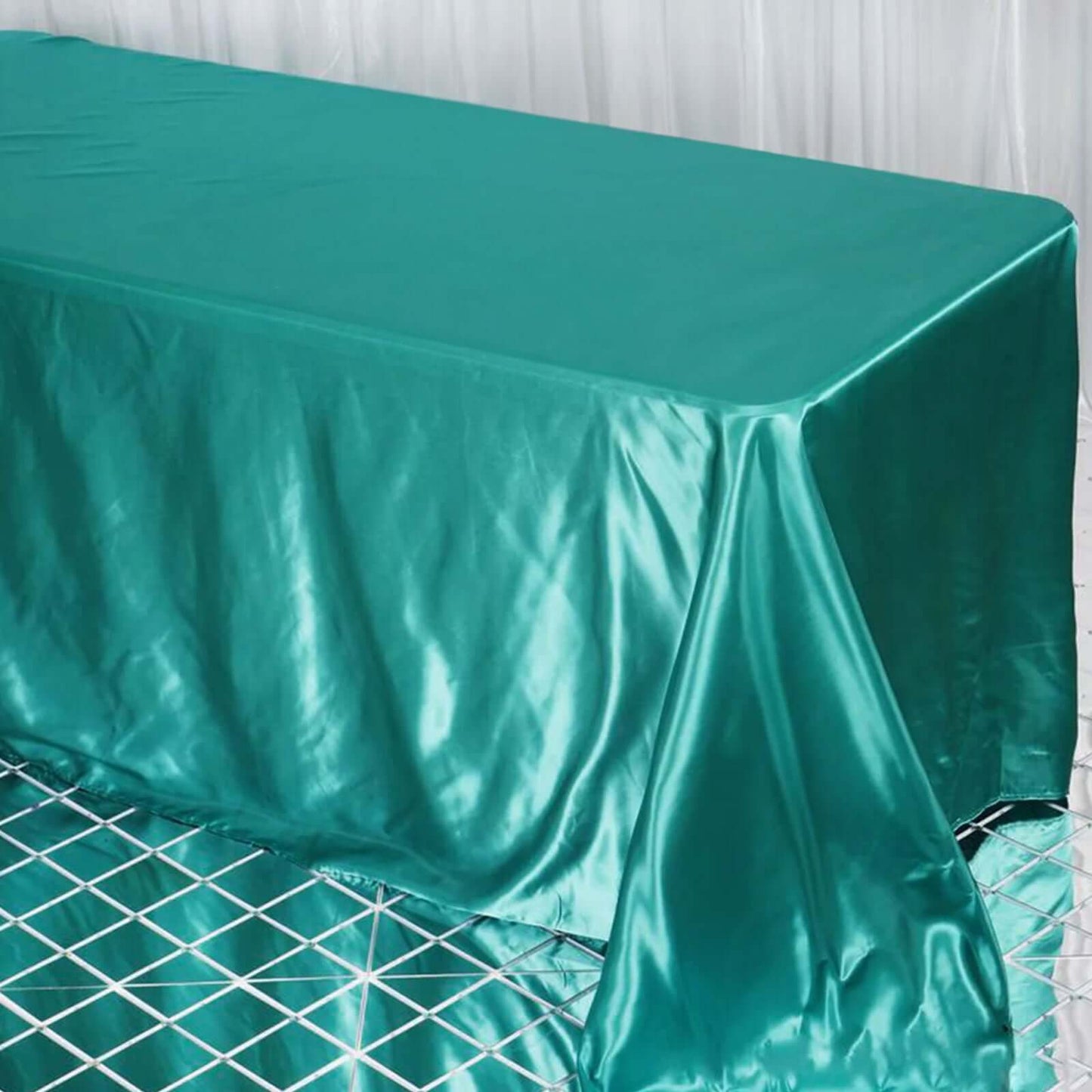 Satin Rectangular 90"x132" Tablecloth Turquoise - Seamless Table Cover