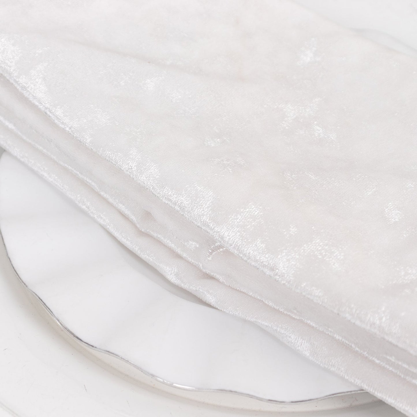 5 Pack Premium Crushed Velvet 20"x20" Napkins White - Rich & Textured Finish Dinner Napkins for Classy Events