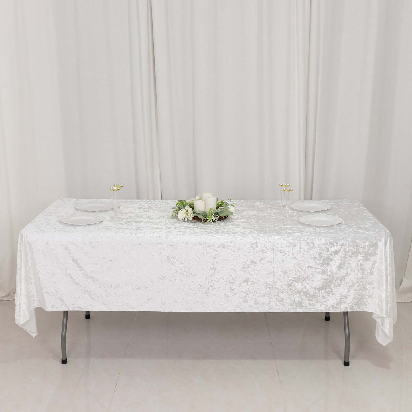 Premium Crushed Velvet 60"x102" Rectangle Tablecloth White - Reusable Soft & Classy Table Cover
