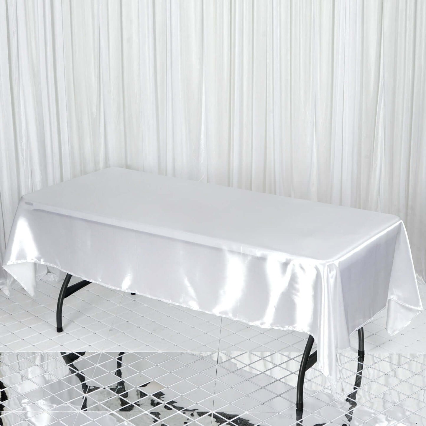 Satin Rectangular 60"x102" Tablecloth White - Smooth and Lustrous Finish for Weddings and Parties