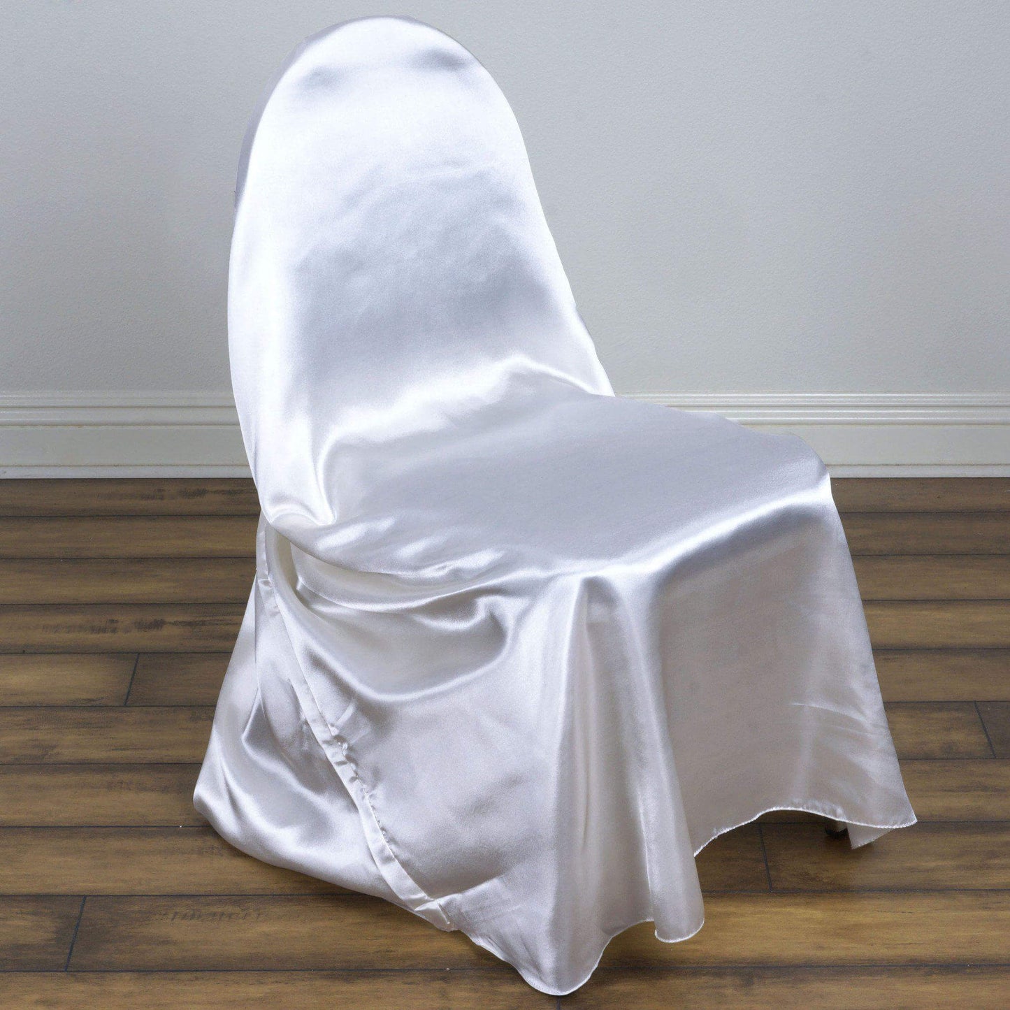 Satin Chair Cover Self-Tie Universal Design White - Durable Slip-On Cover for Folding, Dining, Banquet & Standard Chairs