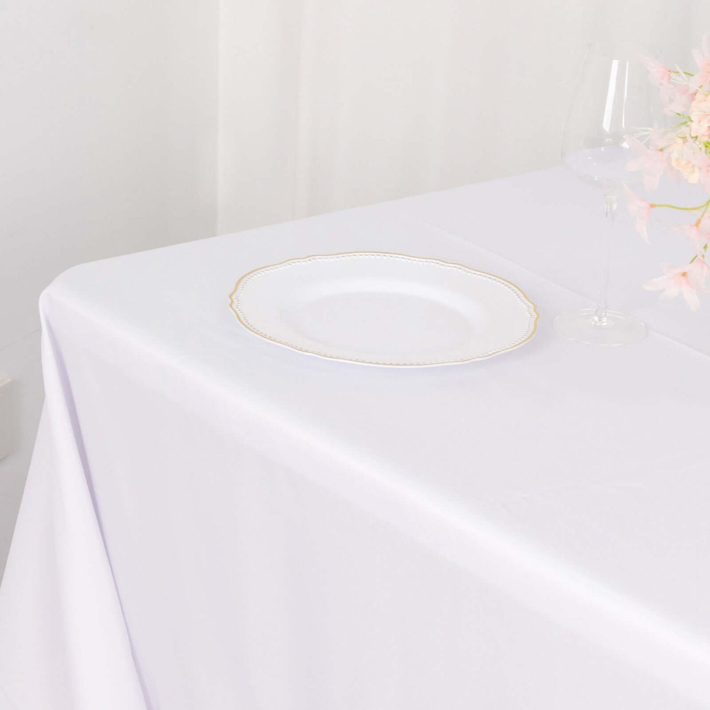Polyester 90"x156" Rectangle Tablecloth White - Rounded Corners and Seamless Design for Luxe Events