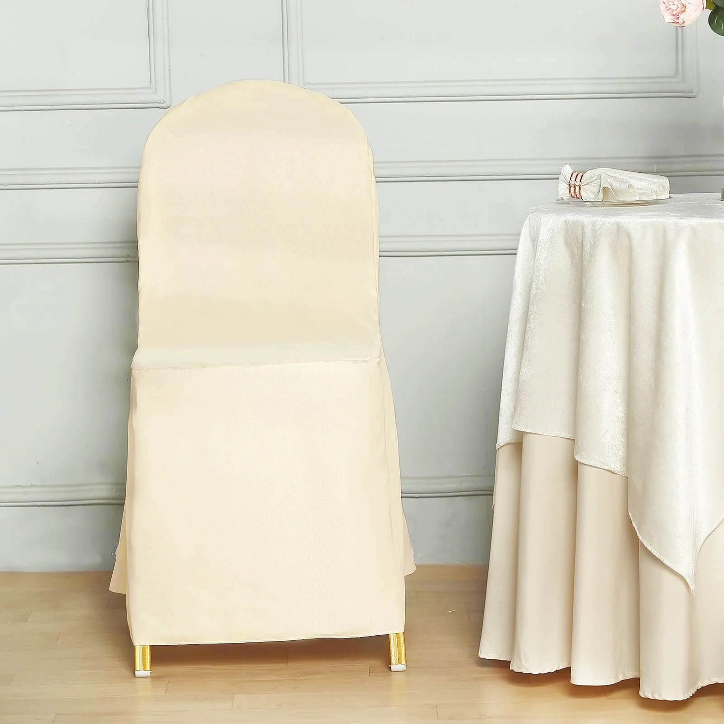 10 Pack Polyester Chair Cover for Banquet Chairs Beige - Stain-Resistant Reusable Slip-On Slipcover