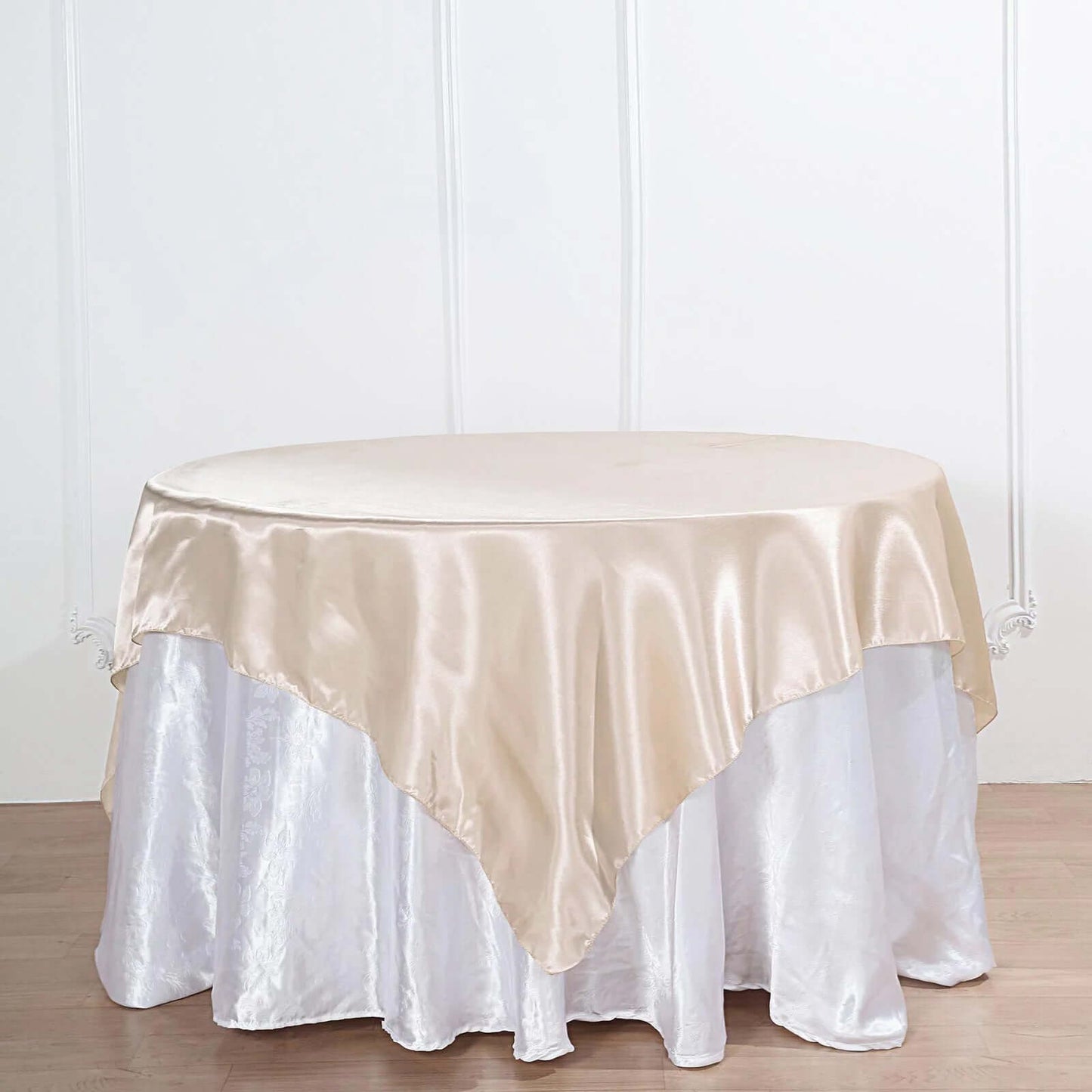 Satin 72"x72" Table Overlay Square Tablecloth Beige - Smooth Finish Table Cover