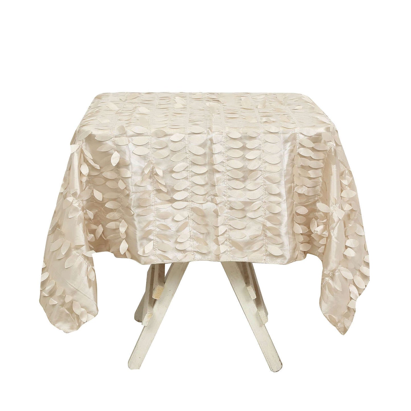 Taffeta 54"x54" Square Tablecloth Beige 3D Leaf Petal Table Cover