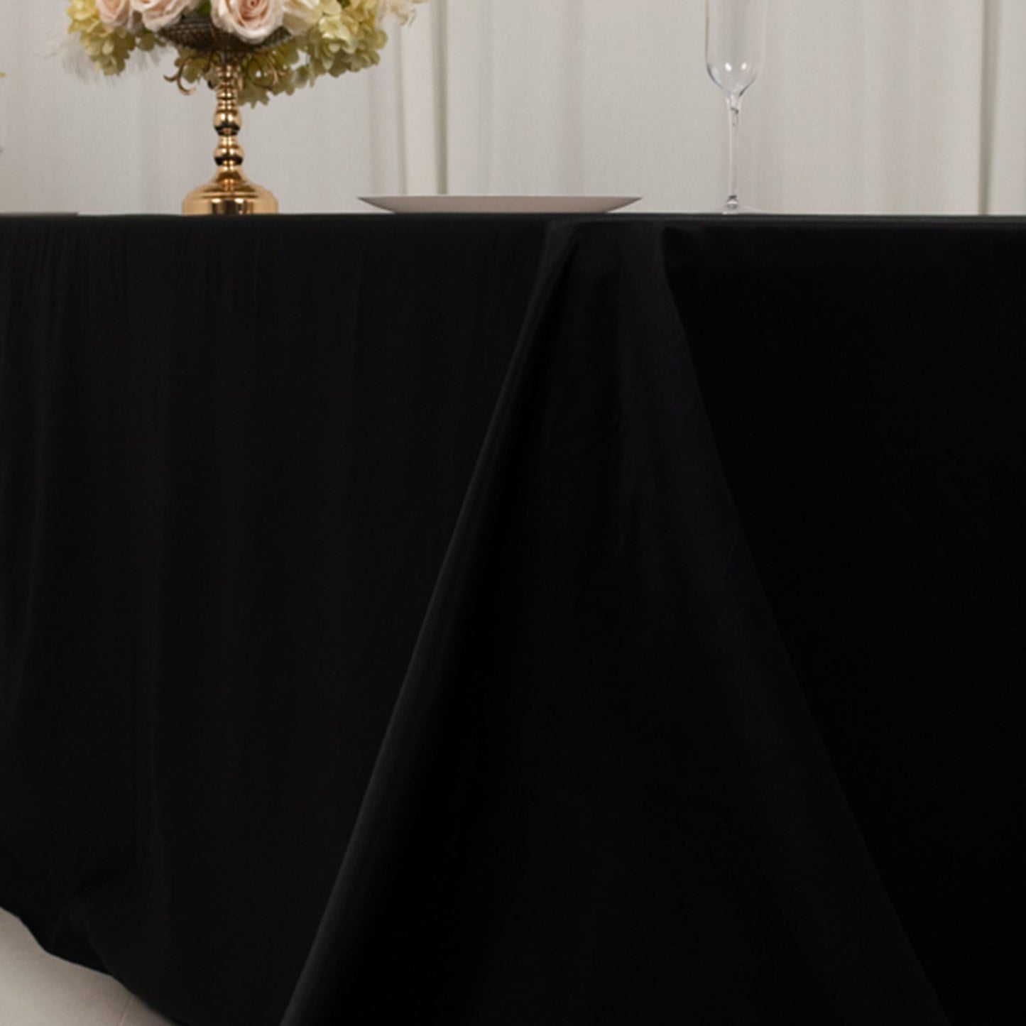 Lamour Satin 90"x156" Rectangle Tablecloth Black - Luxurious, Soft Seamless Table Cover for Stylish Settings