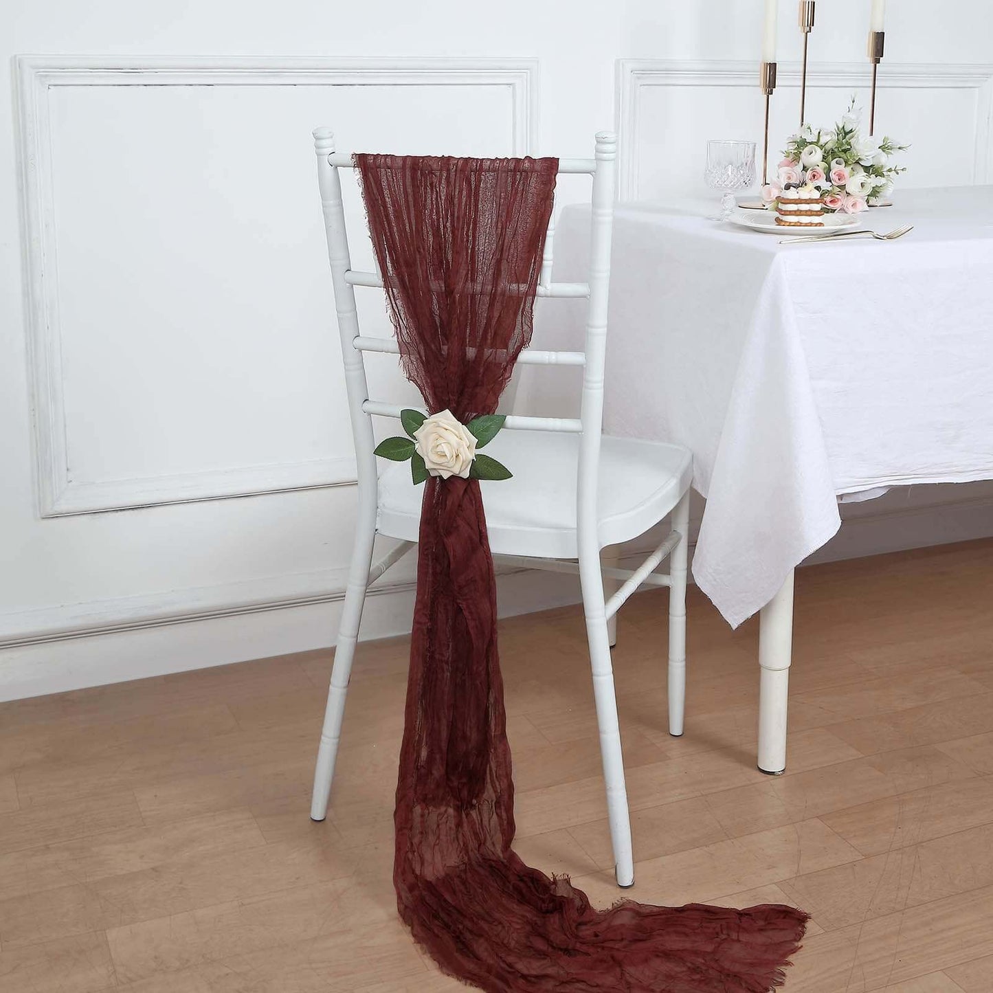 5 Pack Cheesecloth Gauze 16"x88" Chair Sashes Burgundy - Boho Chair Decorations