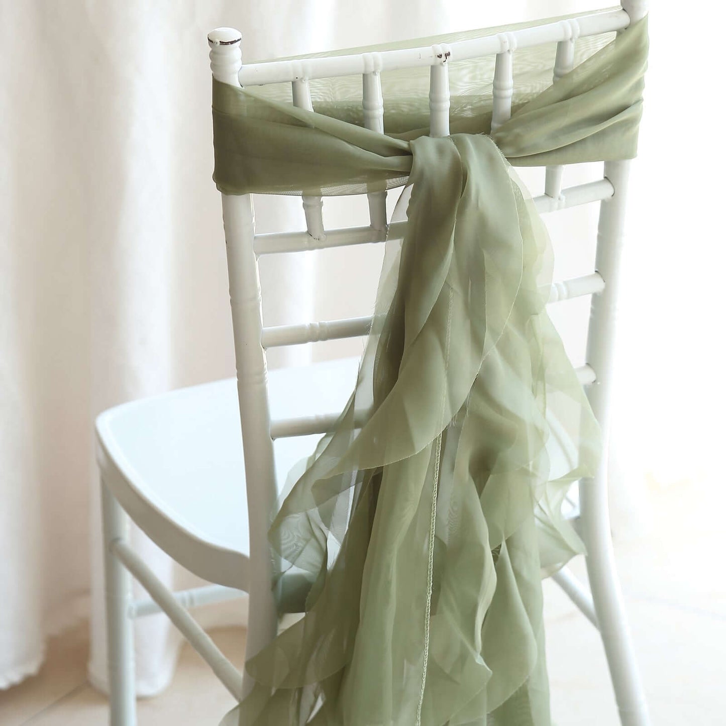 Chiffon Chair Sash with Curly Design Dusty Sage Green - Stylish Chair Decorations