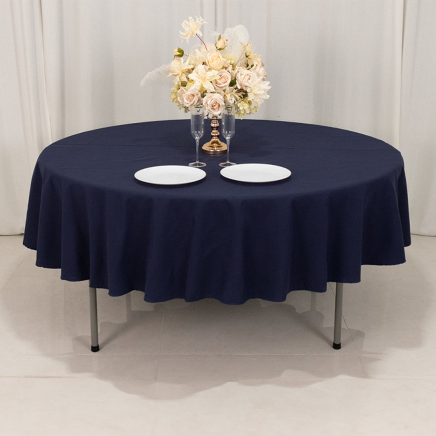 Cotton Blend 90" Round Tablecloth Navy Blue - Wrinkle-Resistant Table Cover
