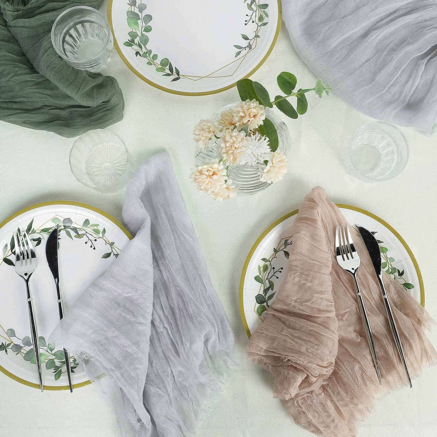 5 Pack Gauze Cheesecloth 24"x19" Napkins Silver Reusable Dinner Napkins