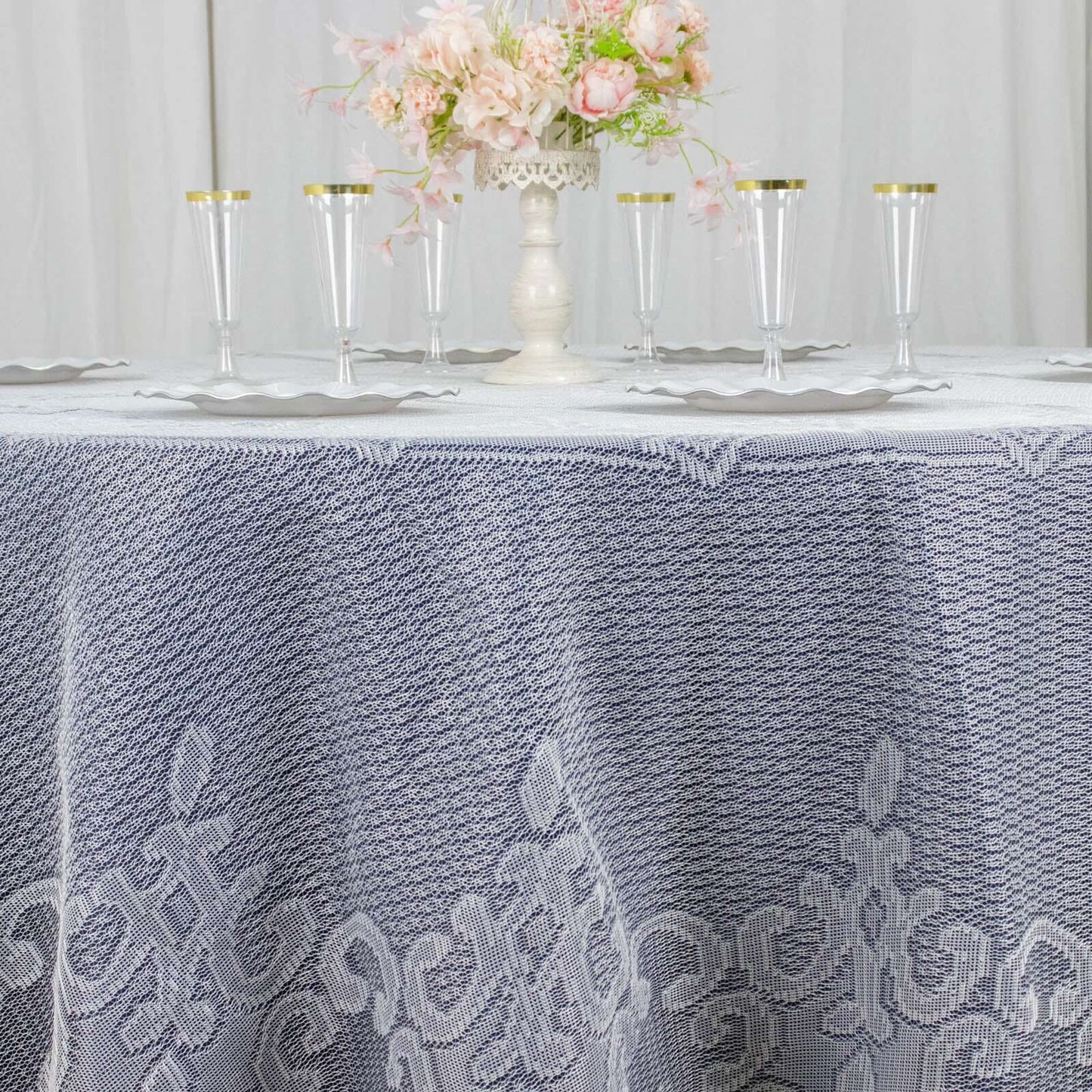 Lace 120" Round Tablecloth Ivory - Seamless Premium Design for Upscale Celebrations