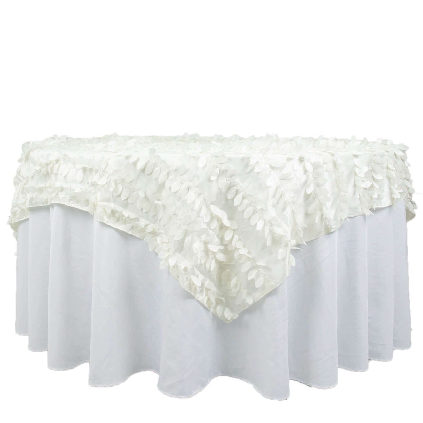 Taffeta 72"x72" Table Overlay Square Tablecloth Ivory - 3D Leaf Petal Table Cover