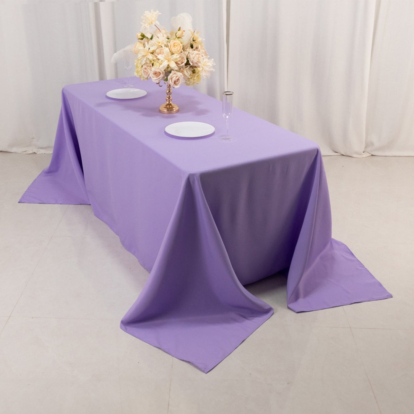 Premium Polyester 90"x132" Rectangle Tablecloth Lavender Lilac - Seamless 220GSM Stain-Resistant Table Cover