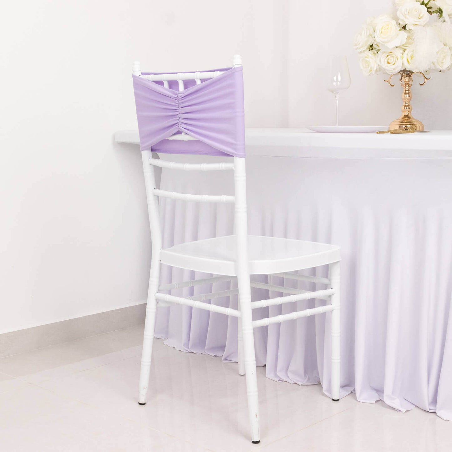 5 Pack Spandex Chair Sashes Lavender Lilac Ruffled Style - Wide Easy to Use Stretch Chair Bands 8"x13"