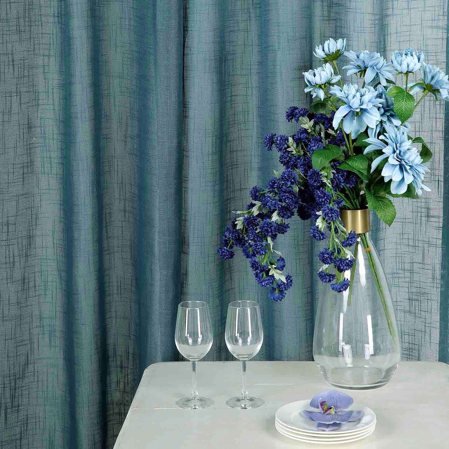 2 Pack Handmade Light Blue Faux Linen Curtains 52"x108", Curtain Panels With Chrome Grommets