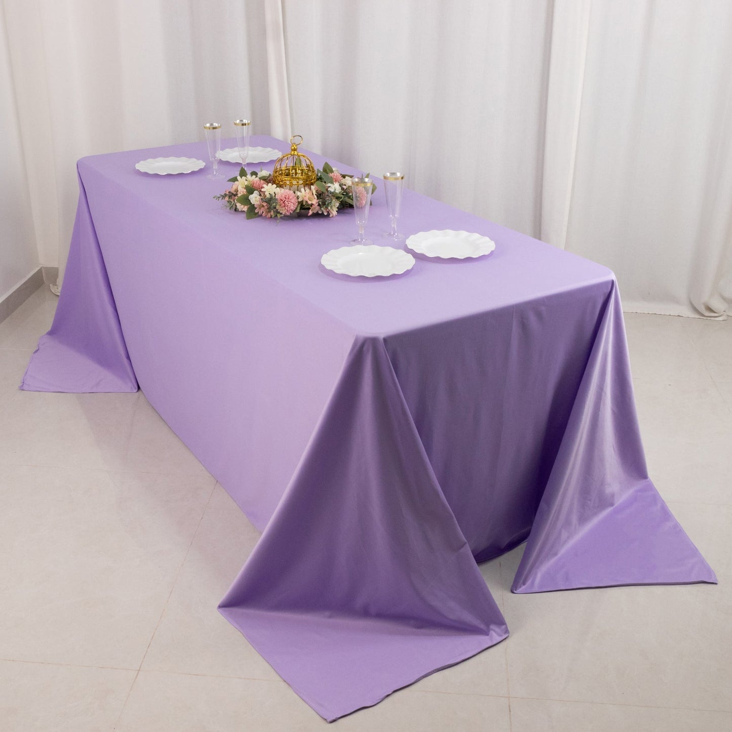 Scuba Rectangular 90"x132" Tablecloth Lavender Lilac - Wrinkle Free, Stain Resistant & Seamless Table Cover