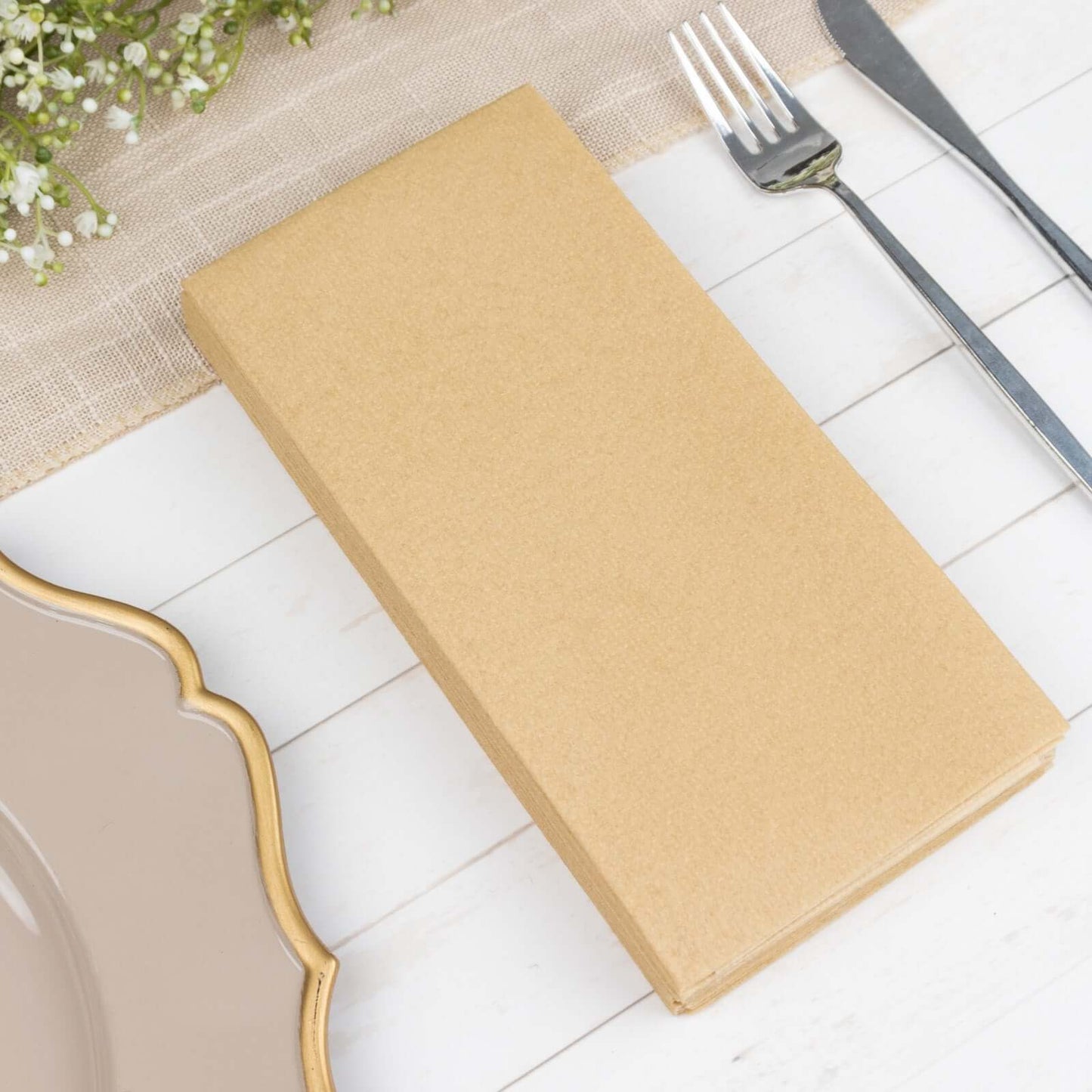 20 Pack Linen-Like Paper 8.5"x4" Napkins Natural - Highly Absorbent & Disposable Airlaid Guest Towels