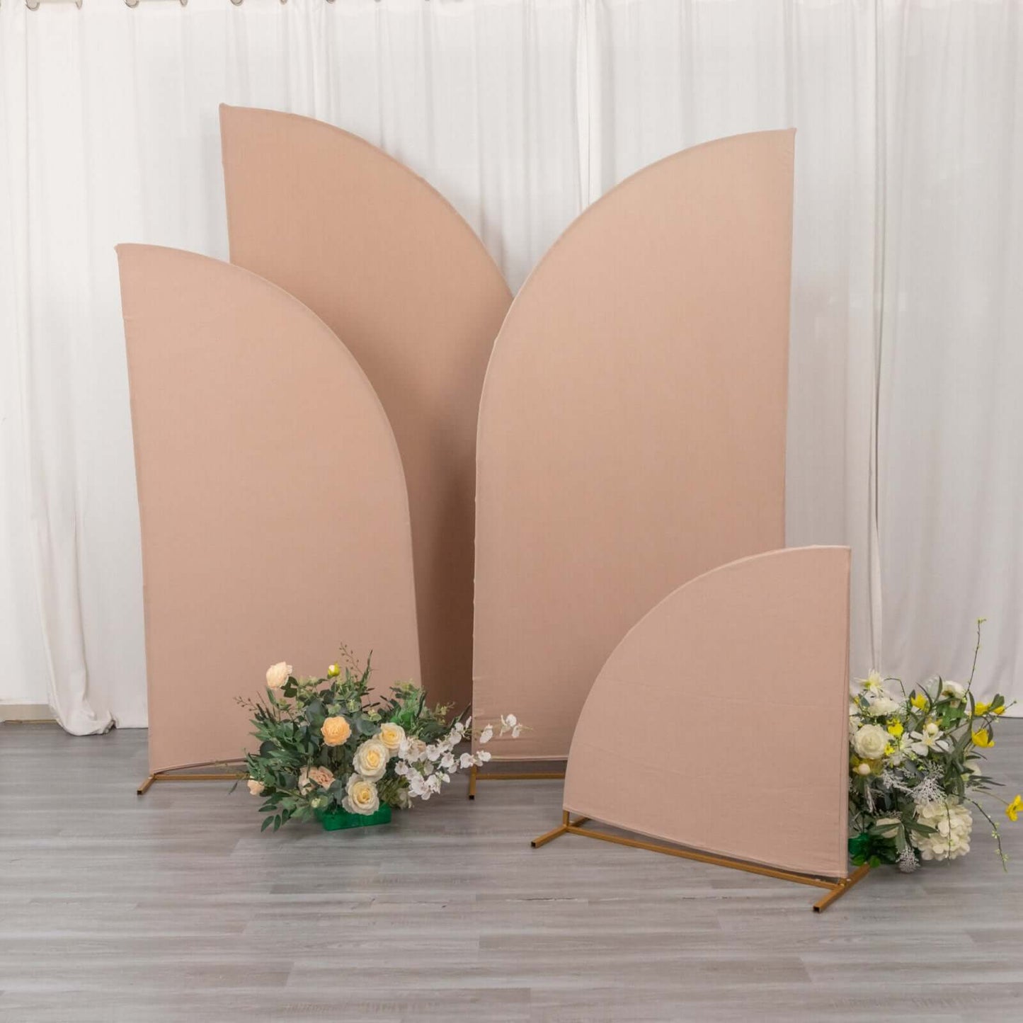 Set of 4 Matte Nude Spandex Half Moon Chiara Backdrop Stand Covers, Custom Fitted Wedding Arch Covers - 2.5ft,5ft,6ft,7ft