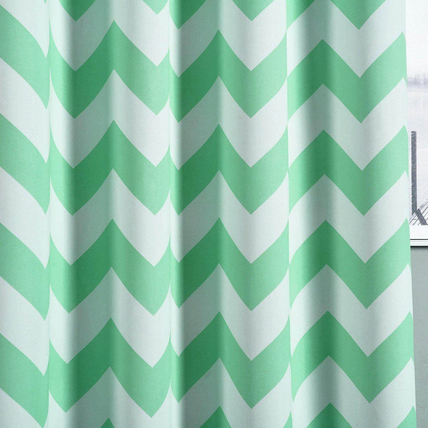 2 Pack White Mint Chevron Print Blackout Window Curtain Grommet Panels, Noise Canceling Curtains - 52"x108"