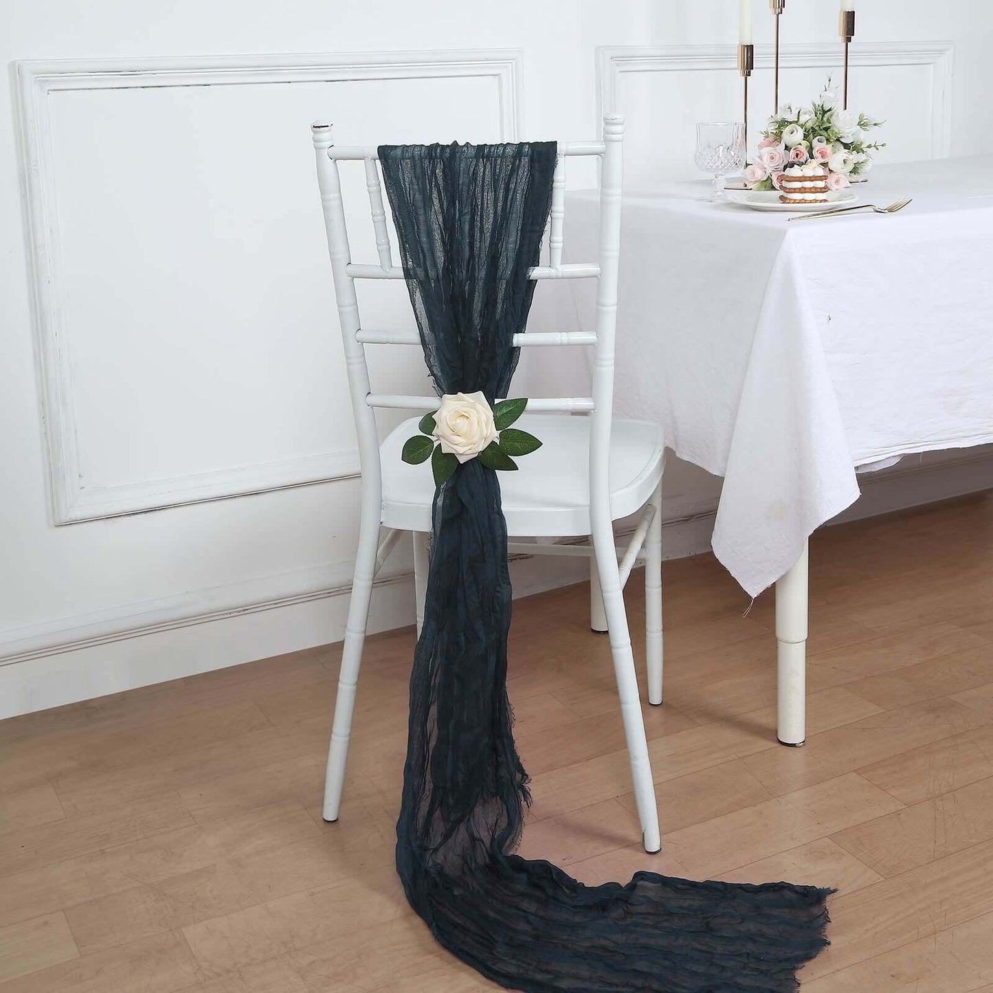 5 Pack Cheesecloth Gauze 16"x88" Chair Sashes Navy Blue - Boho Chair Decorations