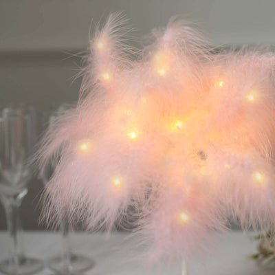 Table Lamp Feather Design Blush LED Battery Operated - Cordless Wedding Centerpiece 15"
