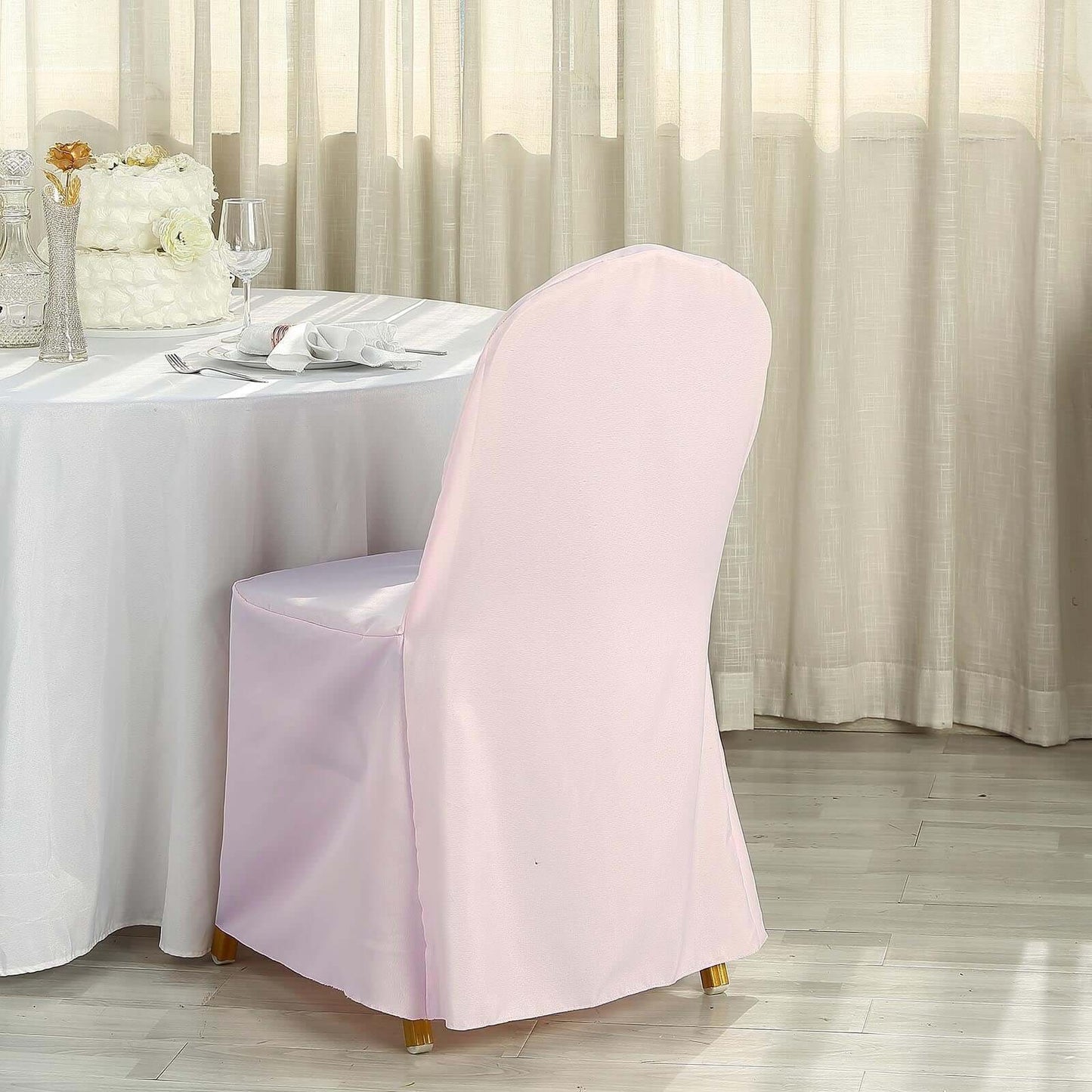 Polyester Slip On Banquet Chair Covers Blush - Stain-Resistant Reusable Durable Fabric