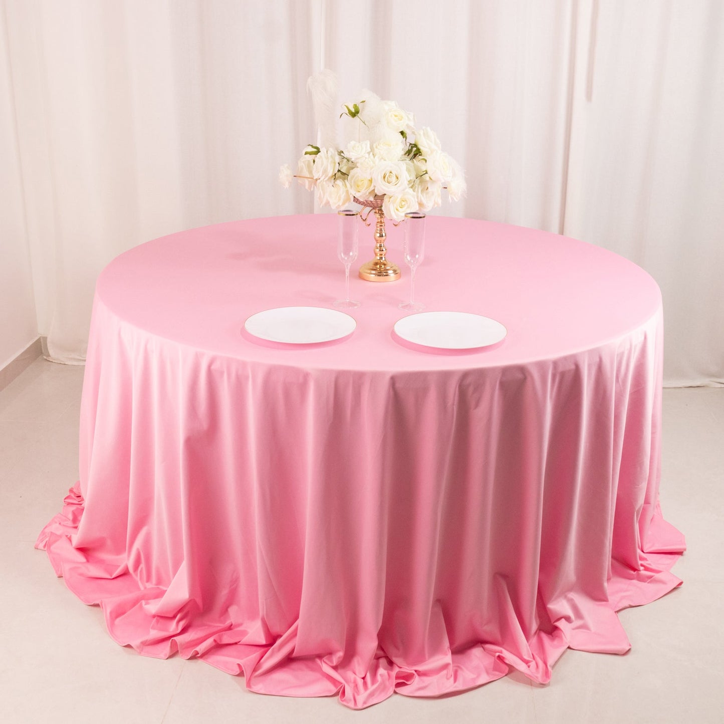 Scuba Round 132" Tablecloth Pink - Wrinkle Free & Stain Resistant Seamless Table Cover
